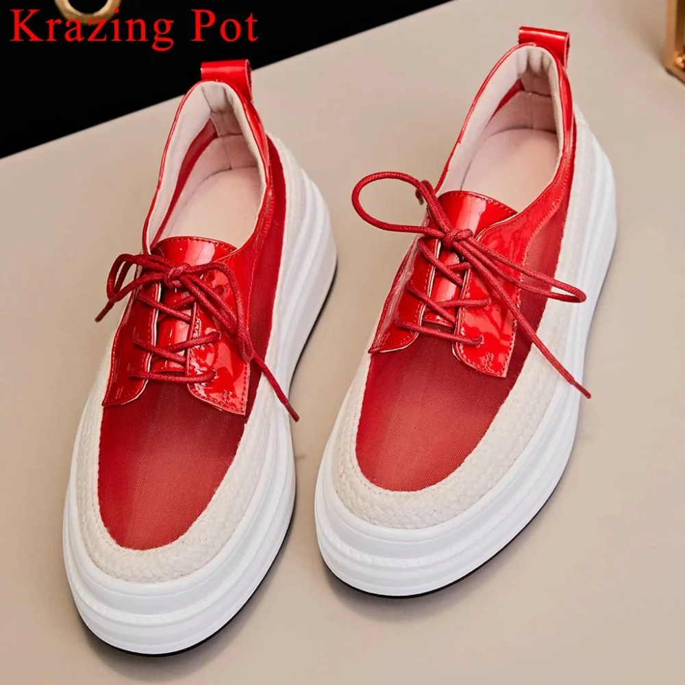 Krazing Pot/Новинка; непромокаемые туфли на среднем каблуке с дышащей сеткой для защиты от солнца; Вулканизированная Обувь На Шнуровке в стиле суперзвезд; L01