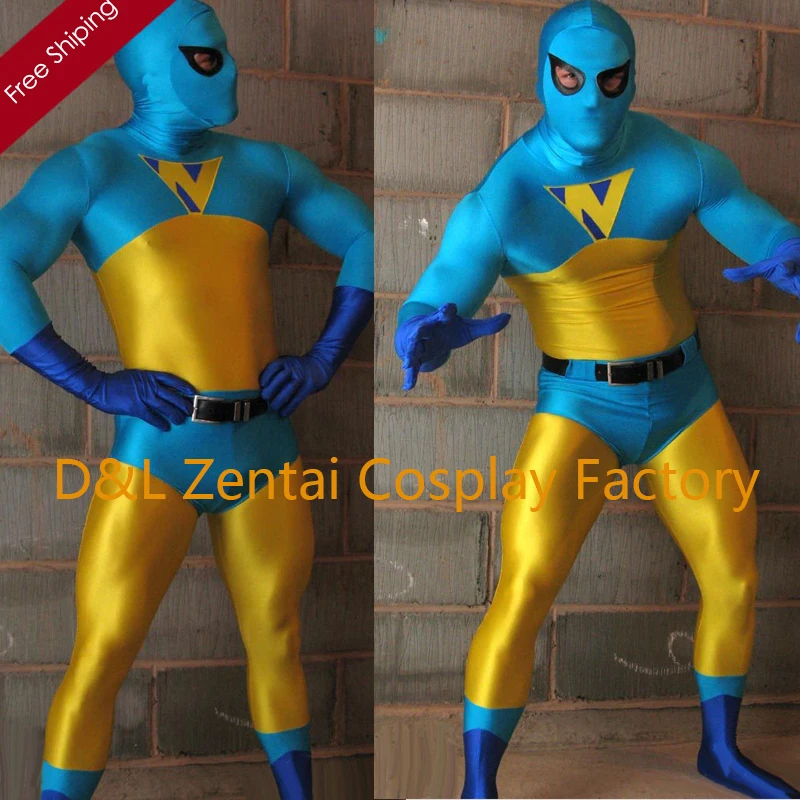 Free Shipping Dhl Adult 2015 Full Body Blue And Gold Super Hero Lycra Spandex Zentai Catsuits With