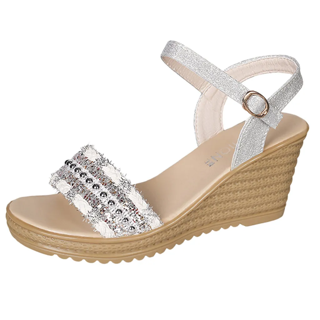 Summer White Wedge Espadrilles Women Sandals Open Casual Wedge Summer ...