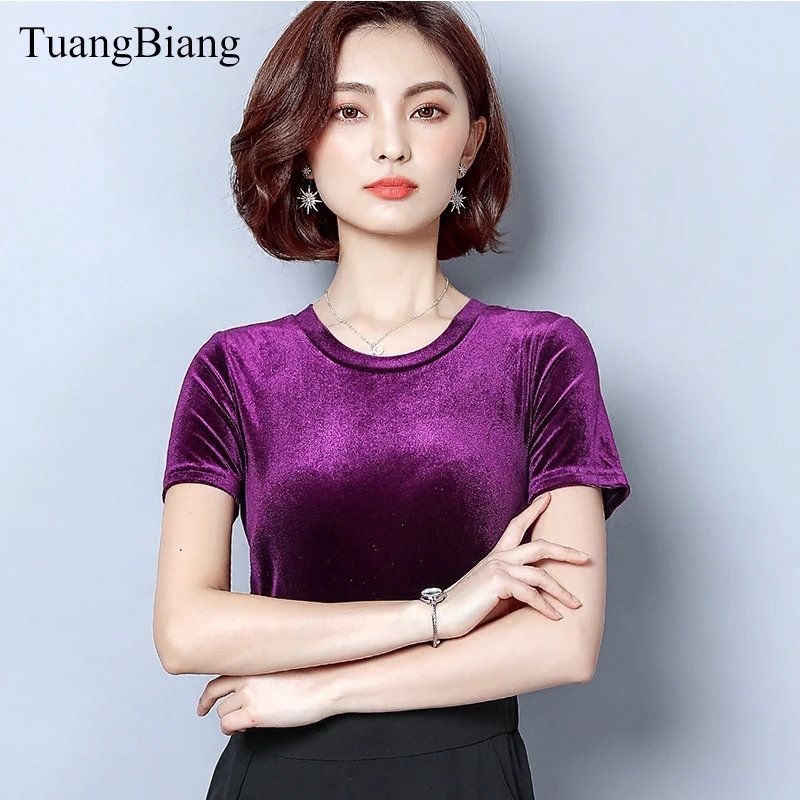 2018 женская летняя велюровая футболка с коротким рукавом camisetas тонкие однотонные