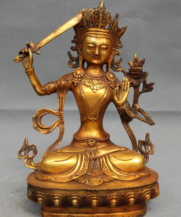 

[old craft ] 11" Tibet Bronze Gilt Buddhism Joss Protect Manjushri Bodhisattva Buddha Statue (A0314)