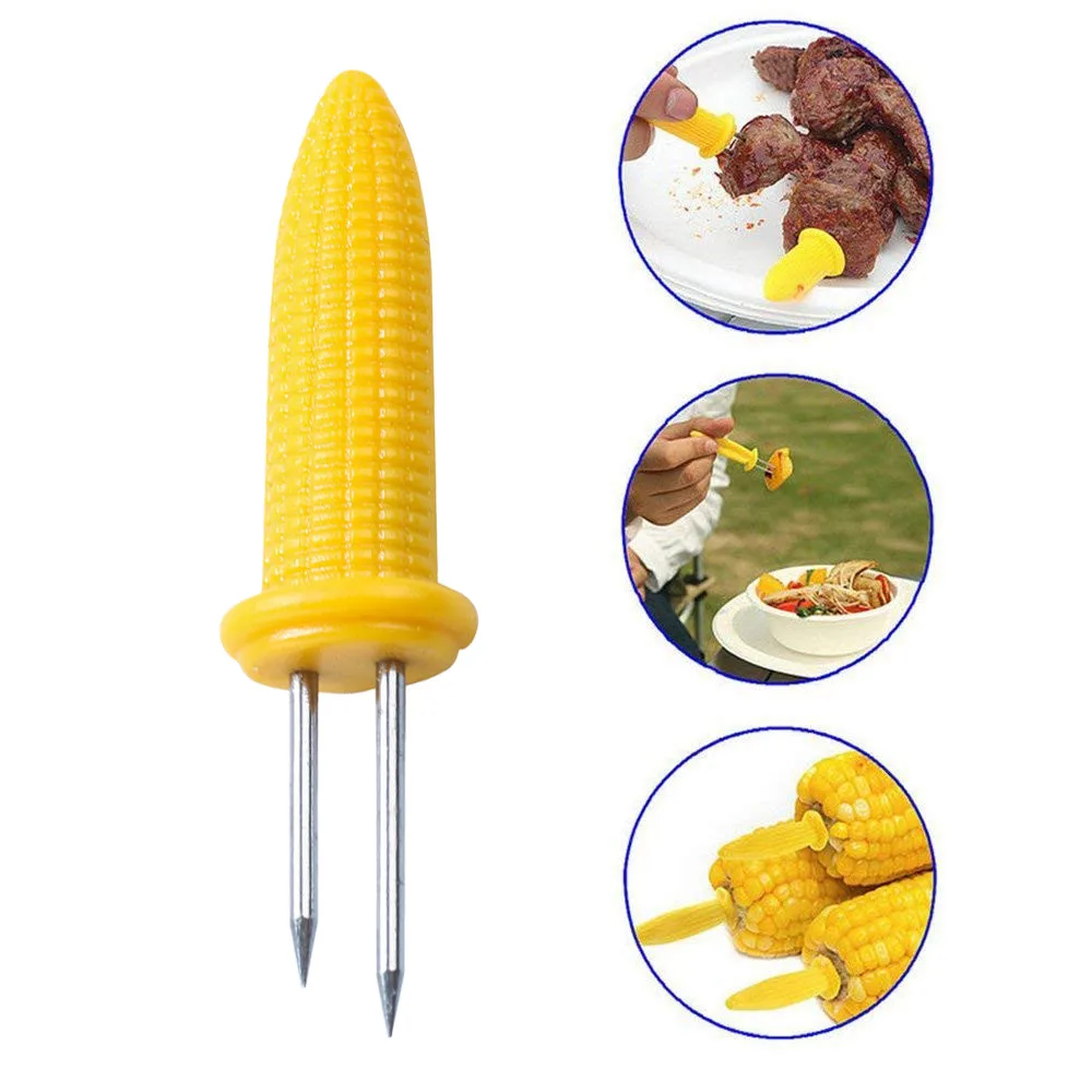 12PCS Corn On The Cob Holders Stainless Steel BBQ Prongs Skewers Forks Party Kitchen Accessories Kitchen Tool For BBQ Barbecue