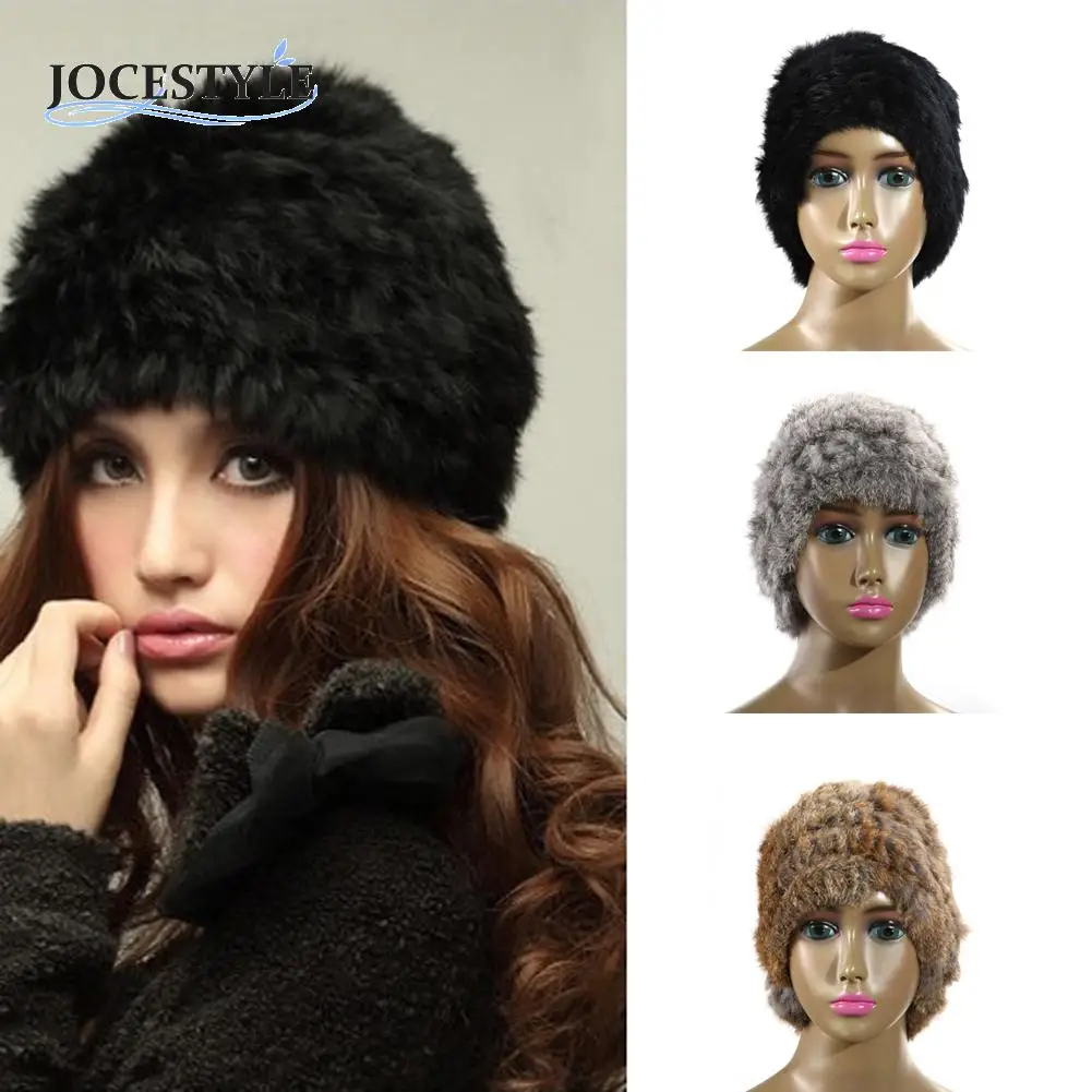 

Winter Cap Warm Rabbit Fur Knitted Cap For Russian Soft Cold-Proof Beanie Hat Fur Pompons Ear Protect Casual Cap Bonnet Homme