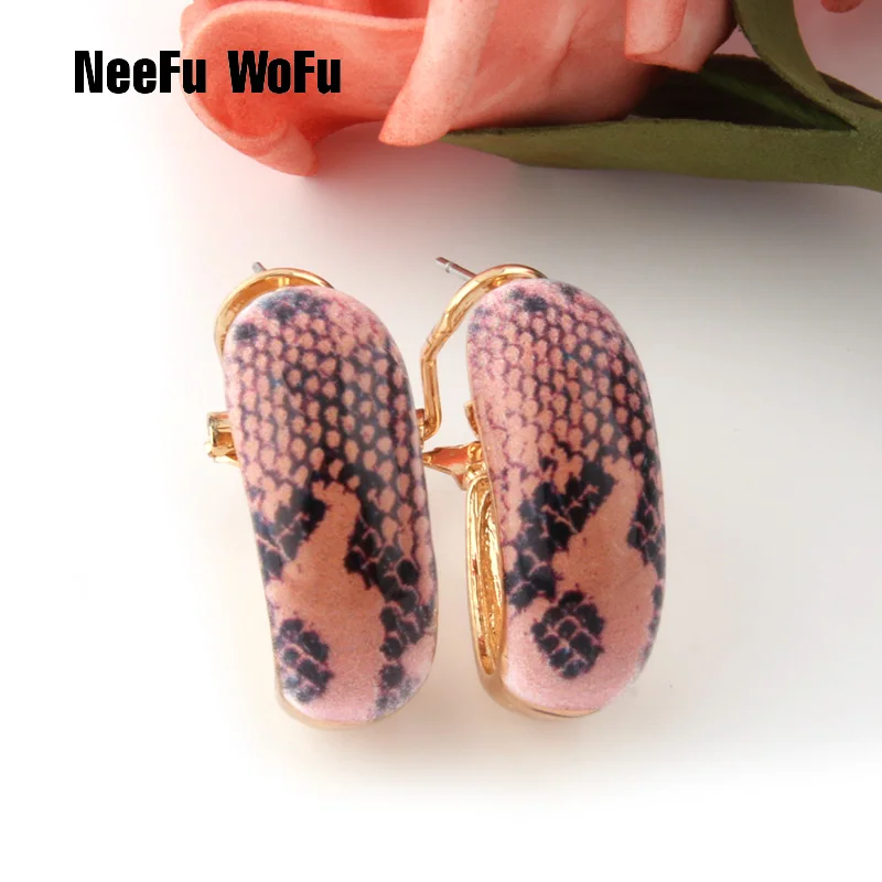NeeFu WoFu печати серьги красный со змеиным принтом для женщины металлические кольца