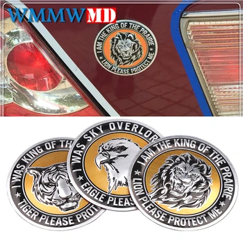 

Aluminium Car Animal Stickers Round Shape Lion/eagle/tiger Emblem Chrome Badge Decal Car Accessories for Lada mazda opel toyota