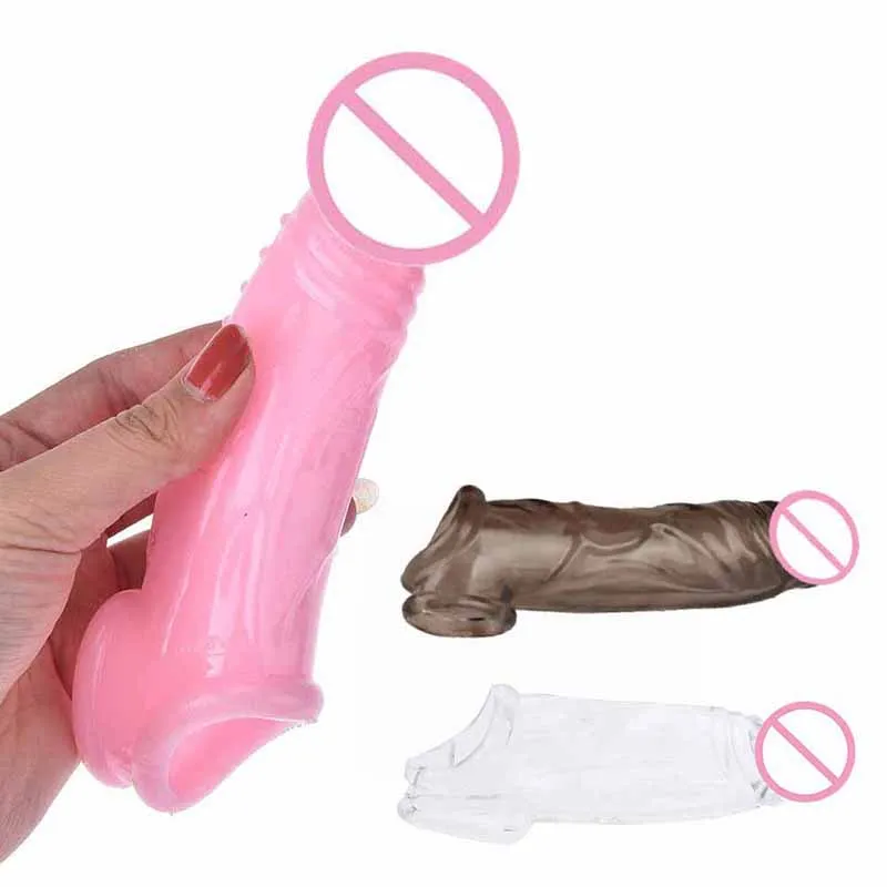 1PC Silicone Penis Sleeve Cock Ring Male Dick Extender Enlarger Condoms Time Delay Ejection Female Erotic Toy Sex Products
