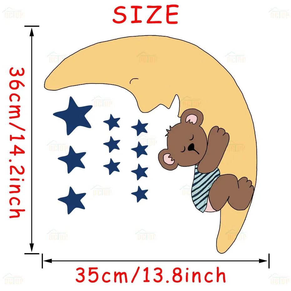 Cute Quite Sleep Bear with Stars Wall Decals Children's Kids Cartoon DIY Art Vinyls Stickers Bedroom Home Decor Mural Wallpaper - Цвет: FCS8444