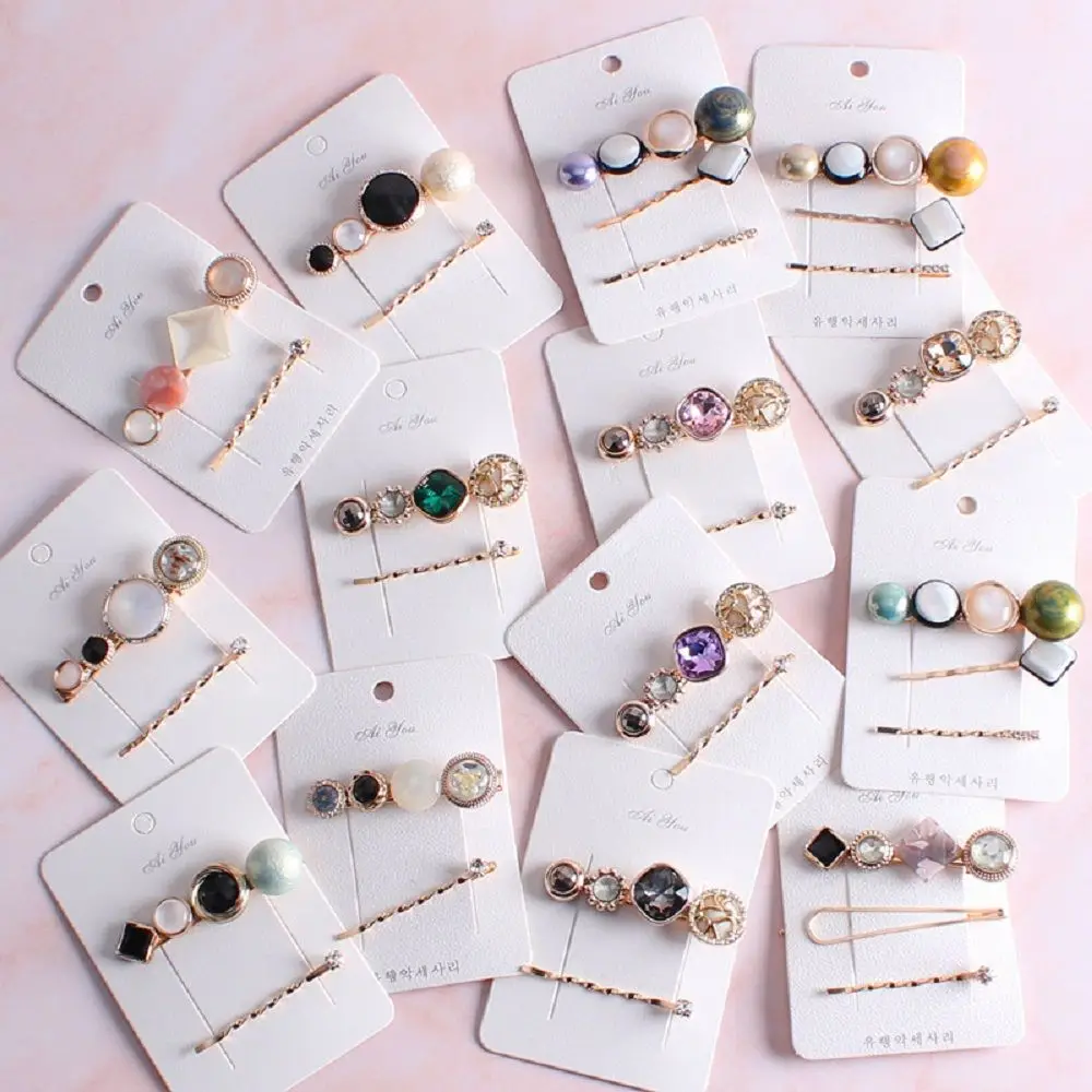 

1 Set Korea Vintage Geometric Round Acetic Acid Acrylic Beads Hair Clips Shiny Rhinestones Hairpins Hair Accessories Women Girl