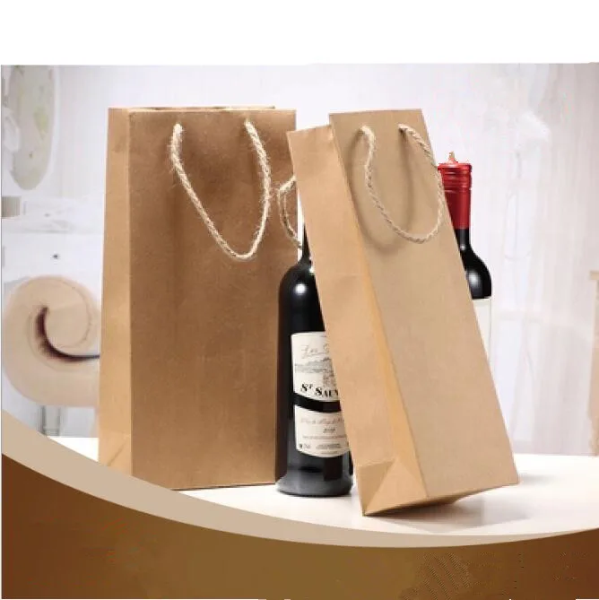 Крафт-бумага вино упаковочные мешки с ручкой 35x17x9 см сок Подарочная бутылка подарочные пакеты 13,8 дюймов сплошной цвет мешок