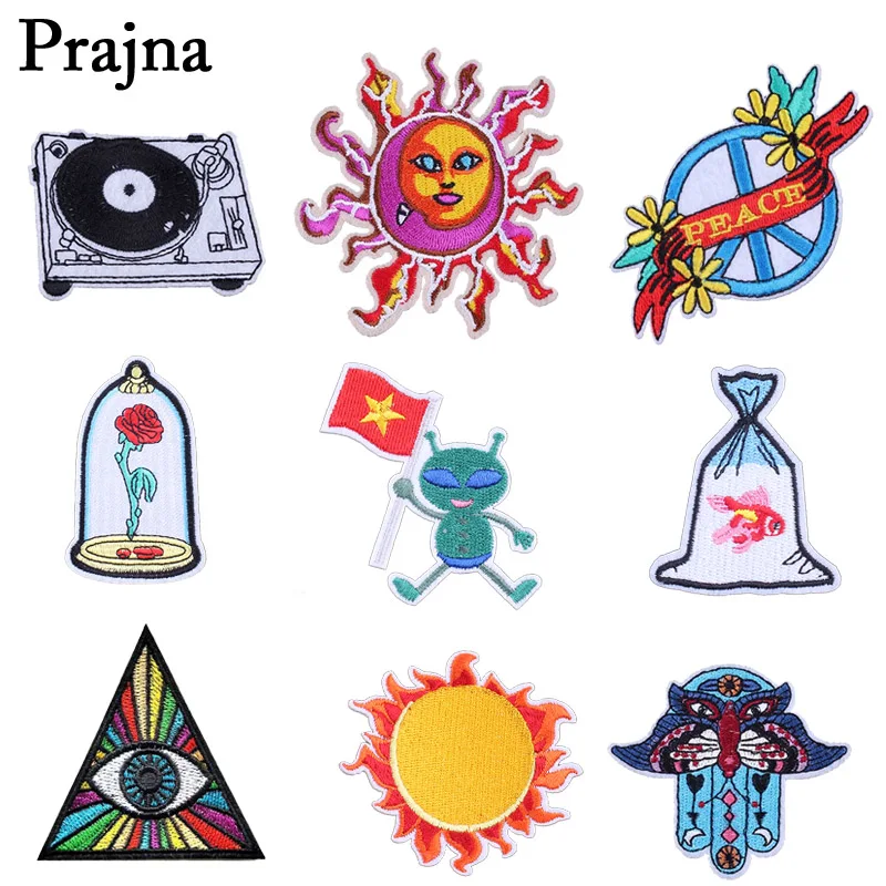 

Prajna Peace Sun Iron On Patch Jacket Embroidered Applique Sewing Clothes badges Stickers Garment Apparel Accessories E