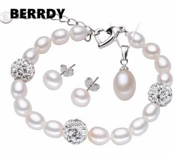 

Freshwater Pearl Jewelry Set Bridal Wedding Jewelry Set Bracelet Necklace Earrings Set with Cultured Pearl