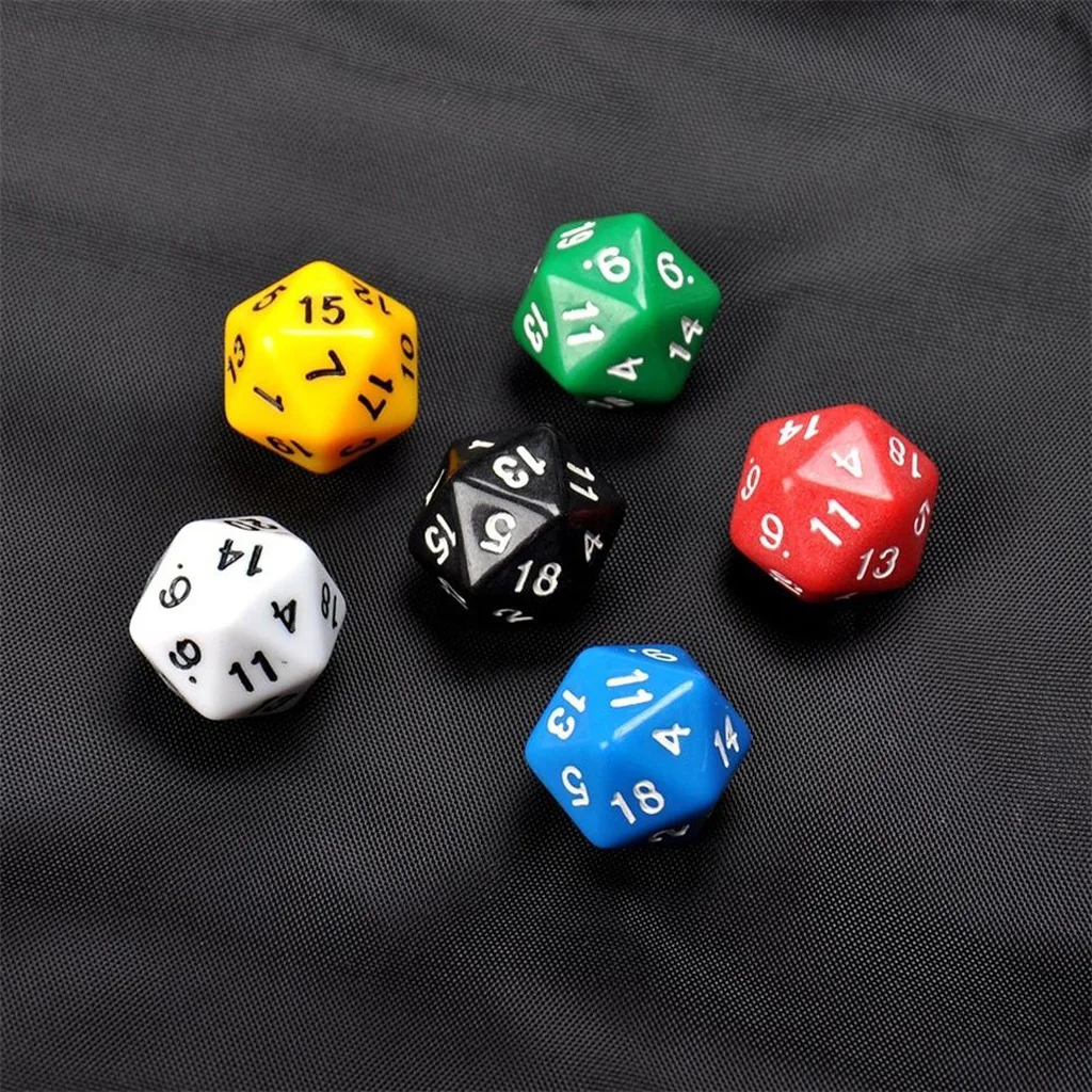 6 Pcs D20 Gaming Dice Twenty Sided Die RPG D&D Six Opaque Colors 20 X 20 X 20 mm