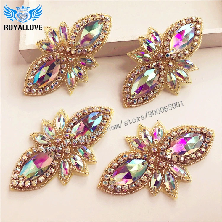 

(30pieces) Sew Iron on Gold AB crystal Rhinestone Glass Applique Wholesale Bridal Trim DIY shoe Baby Headband Bridal Accessories