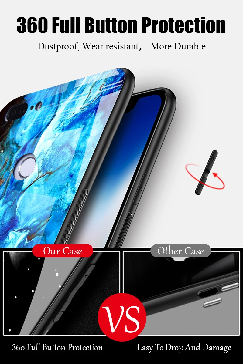 Hisomone Marble Phone Case On For Huawei Honor 9 Lite Texture Tempered Glass Back Case Cover For Huawei P Smart P20 Lite