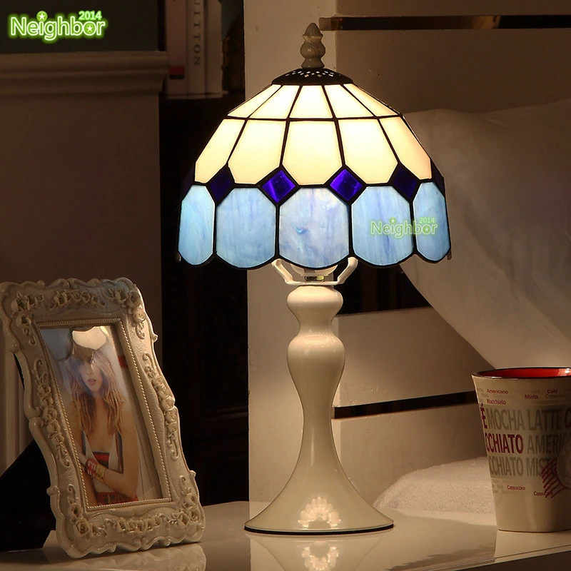 

Tiffany Style Stained Glass Reading Table Lamp Desk Lighting Fixture for Home Bedside E27 LED