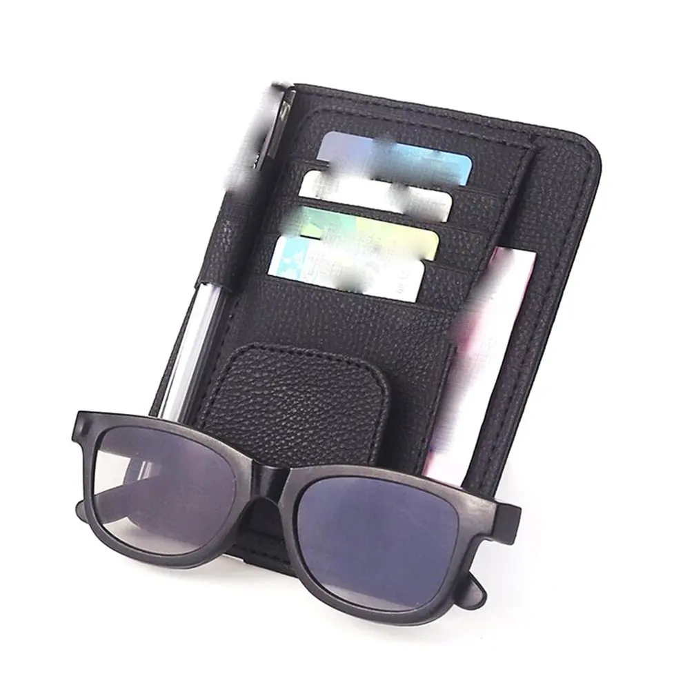 Кожаный Автомобильный солнцезащитный козырек, зажим для бумаги, многофункциональный органайзер для солнцезащитных очков