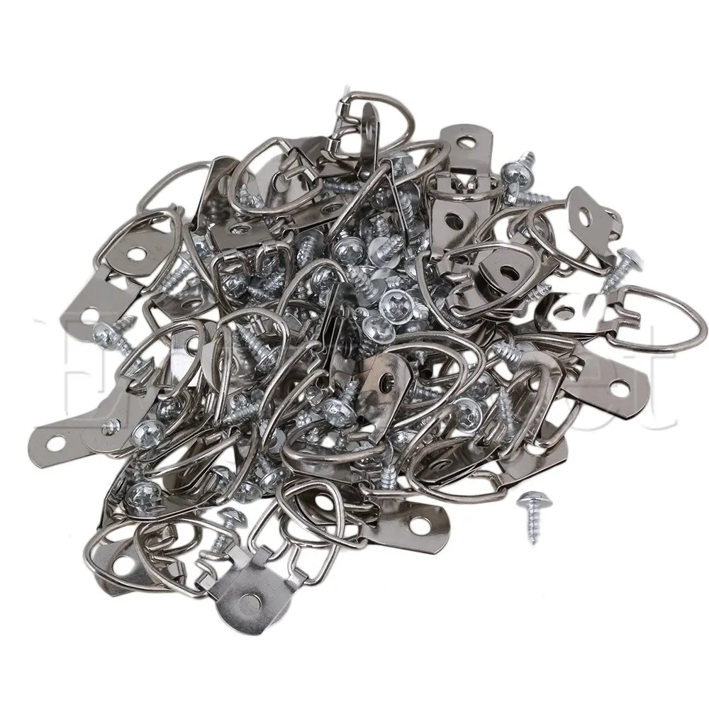 50 X Ferro D Anello Specchio Photo Picture Frame Ganci Gancio W/Viti 32X15Mm