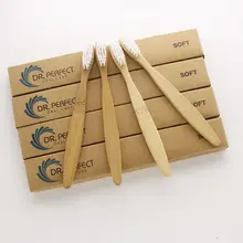 DR. PERFECT 100 шт детская белая зубная щетка с бамбуковой щетиной оптом Экологичная деревянная бамбуковая зубная щетка для ухода за полостью рта черная головка