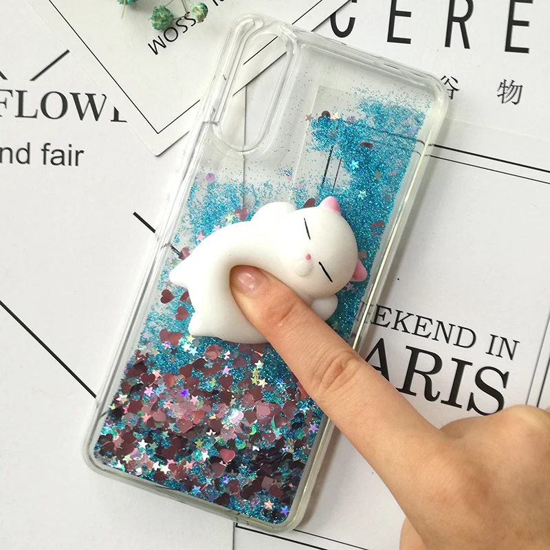 3D Squishy Cat Cases For Huawei P smart P8 p9 lite mini 2017 Liquid Glitter Cover Honor 8 lite 8 pro 9 10 V10 6A 6X 5A 5X 5C 4A (8)