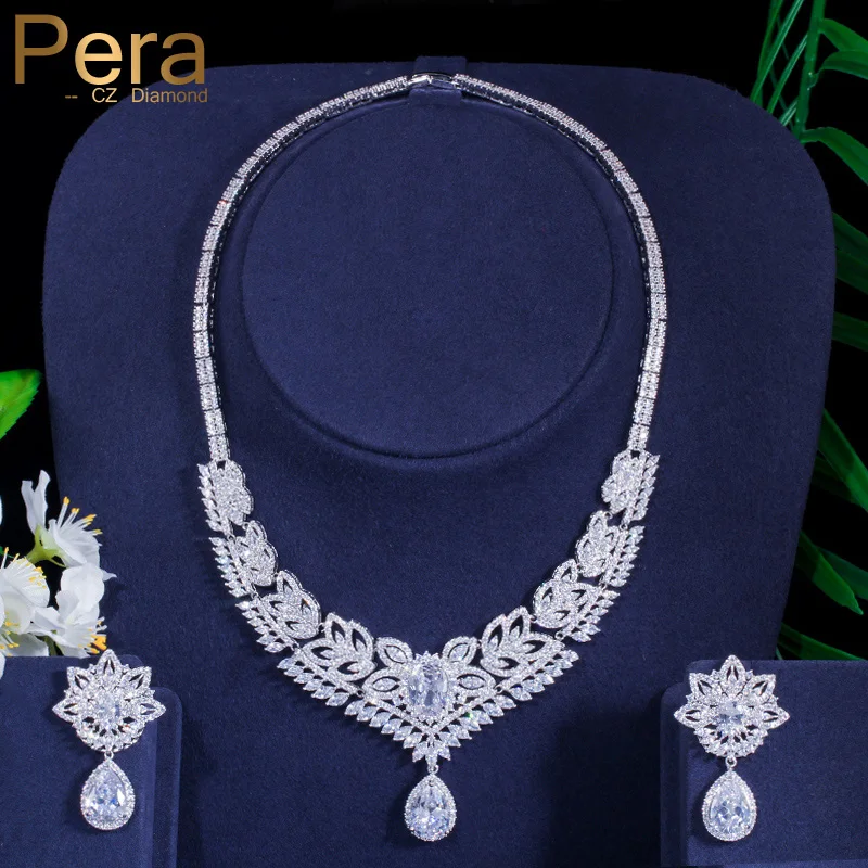 

Pera Luxury Brand Design Big Statement Long Dangle Drop Pendant Necklace and Earrings Sets for Bridal Wedding Party Jewelry J015