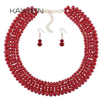 

KAYMEN New 2019 Handmade Crystal Strands Necklace & Jewelry Set Include 1 Choker Necklace and 1 Pair Earrings for Women NK-01603
