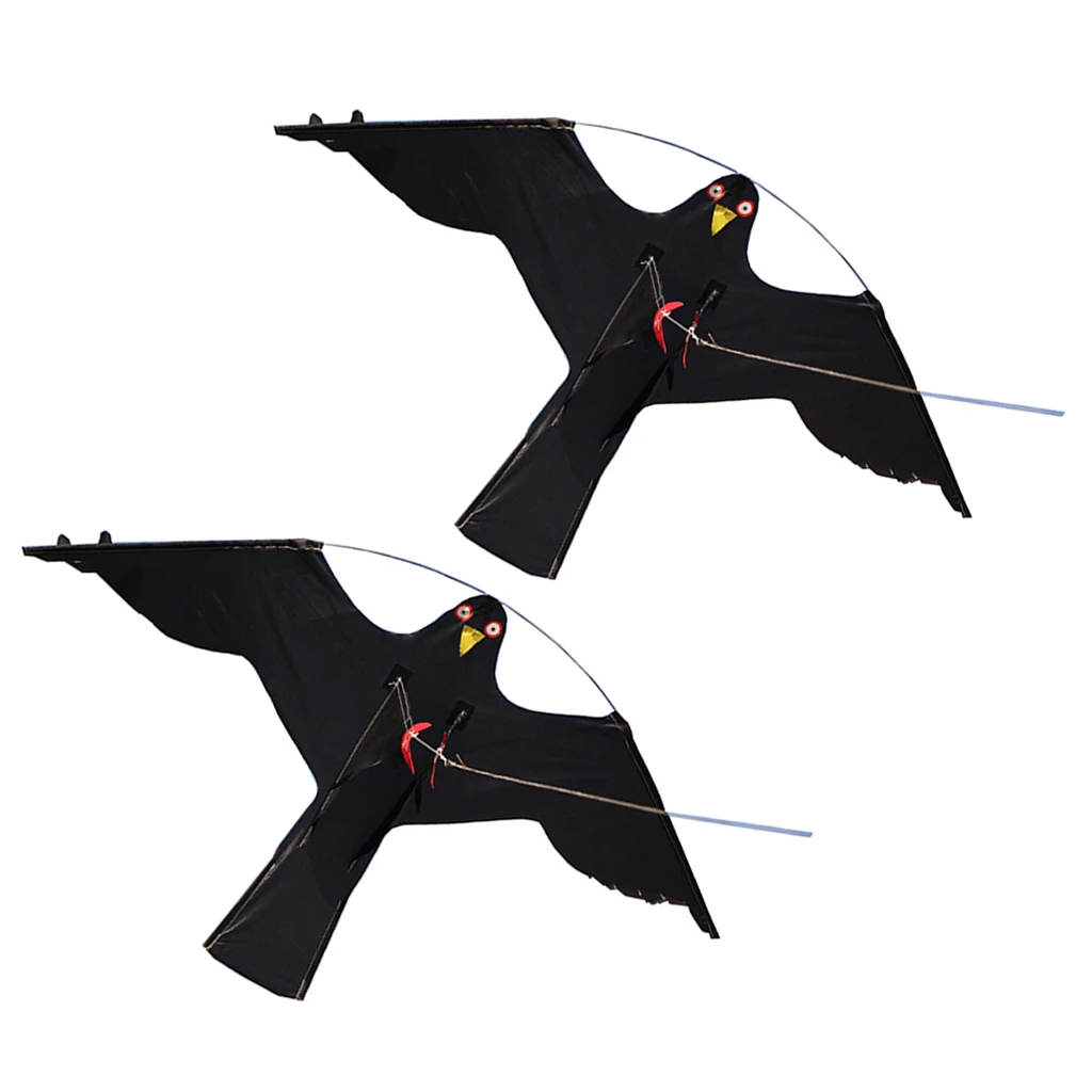 2x #2 Large Hawk Kite Scarecrow Decoy Bird Scarer Deterrent Protect Farmers Crops Outdoor Kids Toys Black Kites Windsock