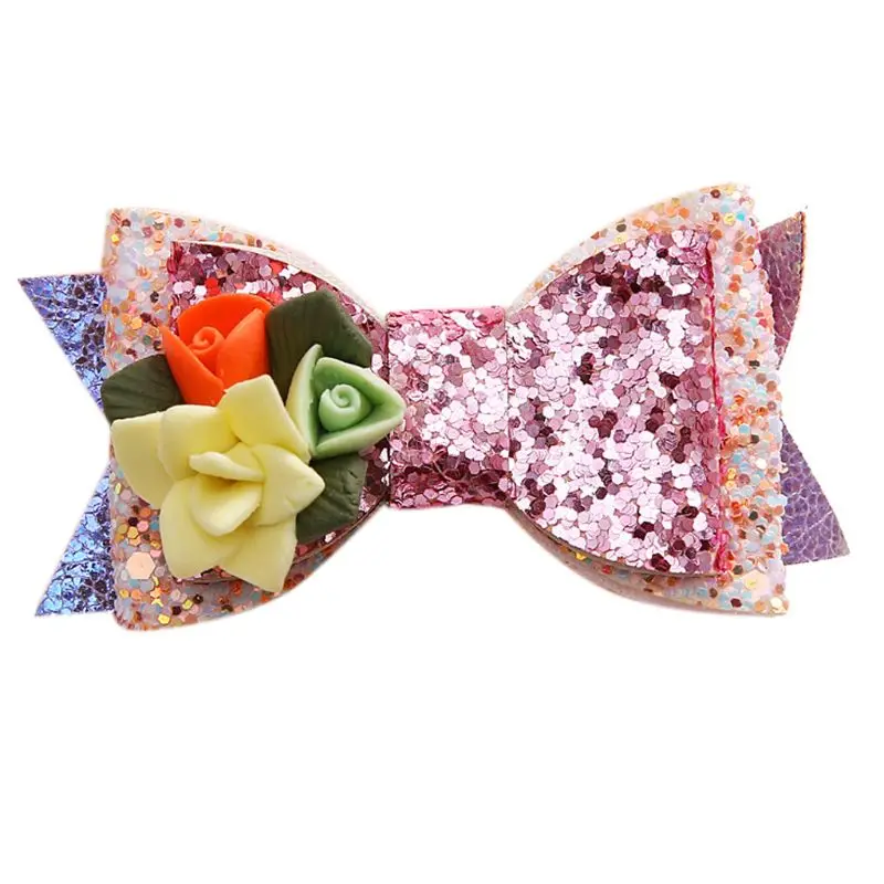 Children Bow Side Clip New Princess Sequins Flower Hairpin Girls Bangs Clips Hair Accessories - Цвет: 4