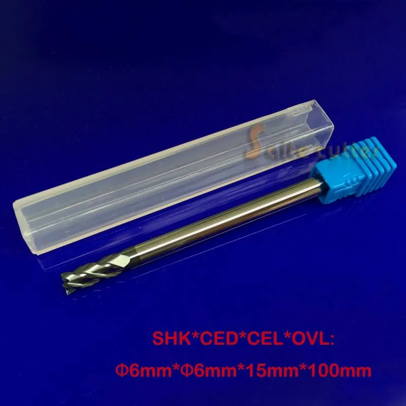 

6*6*15*100mm 4F carbide end mill HRC55 4 Flute Milling cutter cnc Router endmill End milling bits cnc tools cutting tool