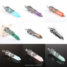 Проволочная обмотка цветок оникс Ляпис сердолик, опал тигровый глаз роза кристалл кварца шестигранная колонна кулон 1 шт