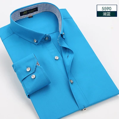 Новое поступление, осенняя мужская однотонная деловая рубашка с длинными рукавами, украшенная бриллиантами, с пряжкой, шелковая, большие размеры, S M L XL 2XL 3XL 4XL - Цвет: 5590