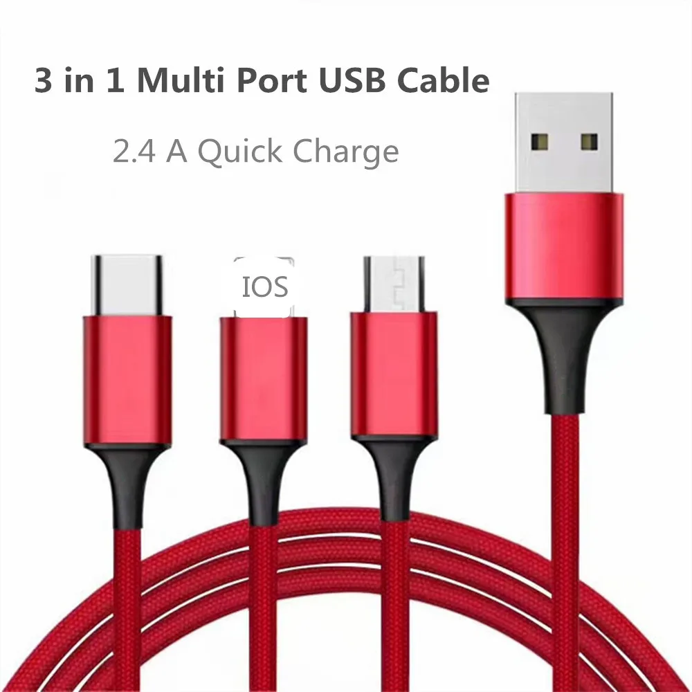 Usb-зарядное устройство 3 в 1 с несколькими usb-портами кабель для iPhone X Quick Charge USB C провод для зарядки для huawei P20 Lite Xiaomi Mi8