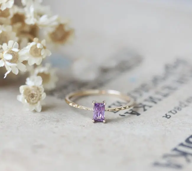 ZHOUYANG кольцо для женщин, корейский стиль, квадратный фиолетовый кубический цирконий, светильник, желтое золото, модное ювелирное изделие, подарок для девочек KBR011