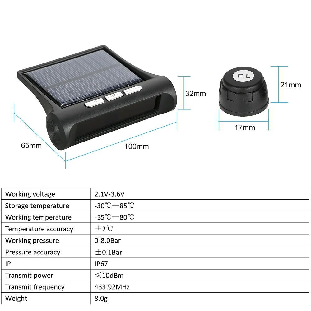 Универсальный беспроводной солнечный автомобиль TPMS система контроля давления в шинах бар/PSI блок с 4 внутренними/внешними датчиками опционально