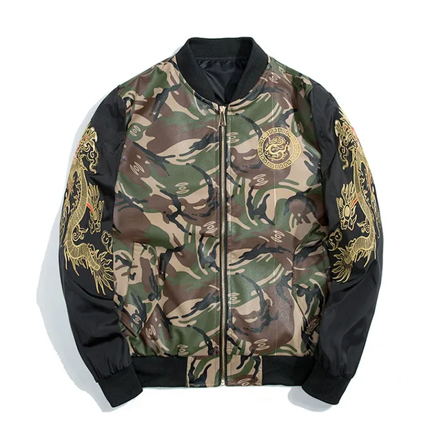 Mens Camouflage Patchwork Jacket with Embroidery Fashion Bomber Jacket