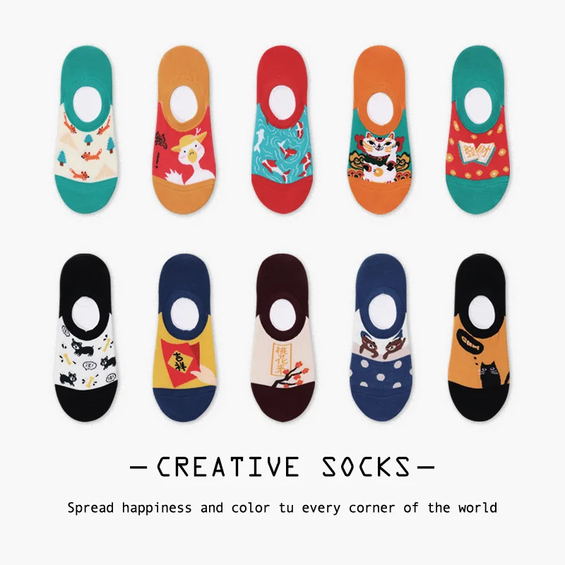 

SP&CITY 3Pairs Summer Cartoon Short Sock Slippers Cotton Animal Patterned Invisible Socks Women Creative Cute Boat Socks Unisex