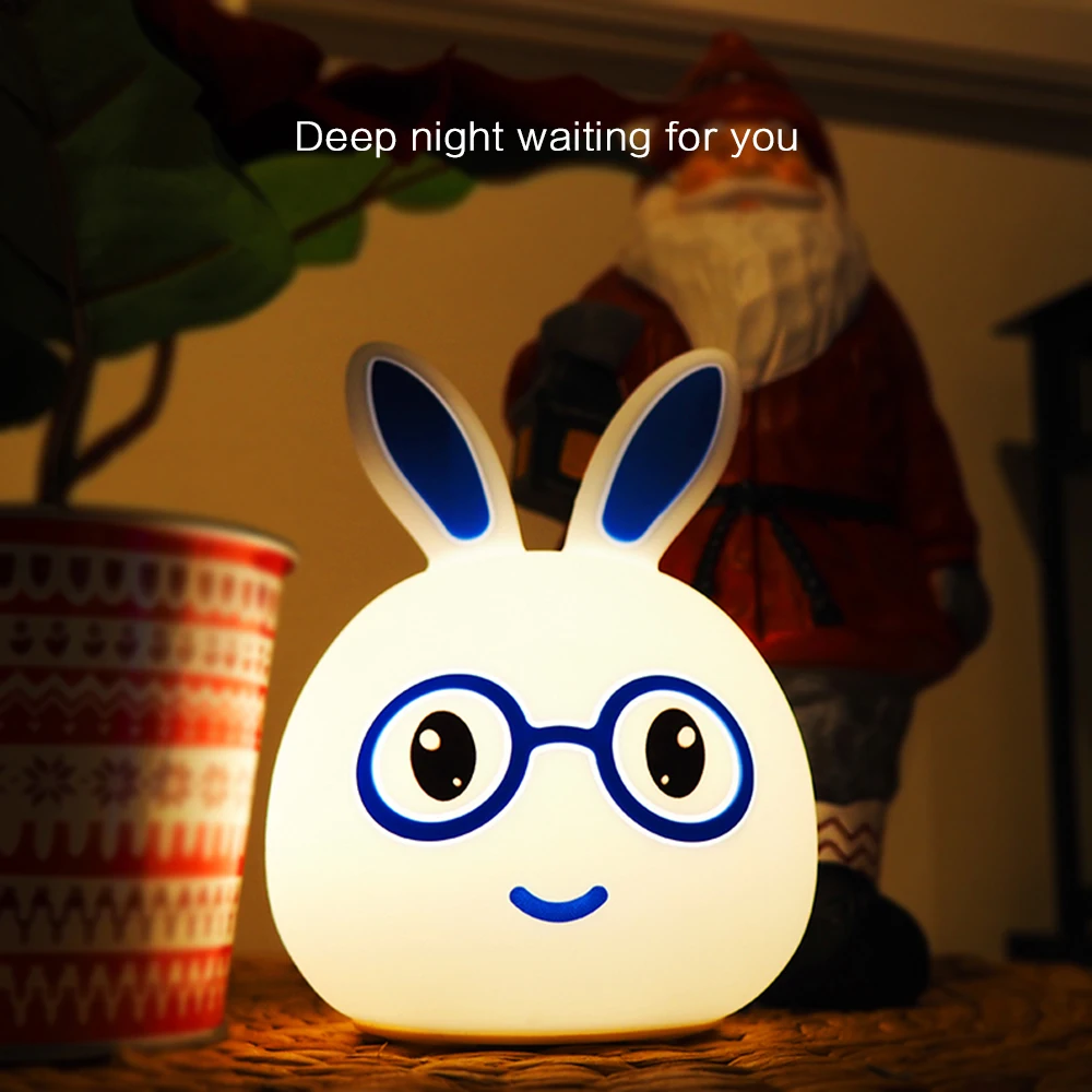 7 Colors LED Night Light Silicone Cute Cartoon Rabbit Rechargeable Decor Table Lamp Holiday Ambient Light for Girl Children Gift (13)