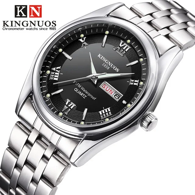 

Men Watches 2019 Brand New Kingnuos Steel Waterproof Quartz Wristwatch for Men Saat Date Week Display Luminous Hour Reloj Hombre
