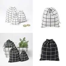 S/M/L Хлопковая Сумка для белья с принтом в клетку, Женский чехол для макияжа, модная сумочка на шнурке, сумки для туалетных принадлежностей