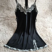 Ladies Sexy Silk Satin Embroidery Lace Night Dress V-neck Nighties Nightgown Plus Size Sleepwear Sleepshirts For Women