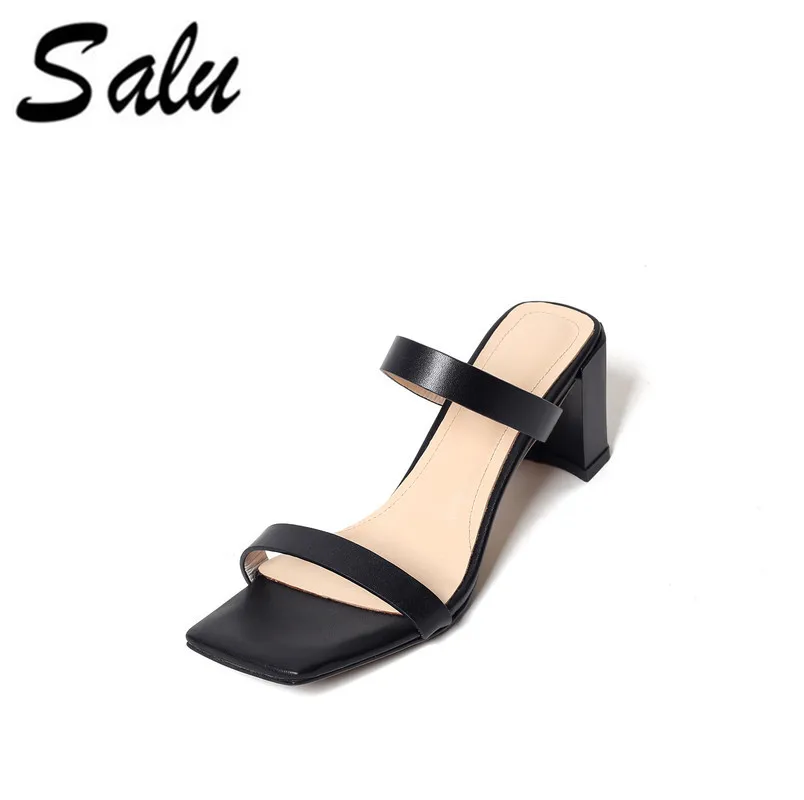 

Salu High heels sandals for woman Summer Genuine leather shoes woman Black 35-39 size Free shipping