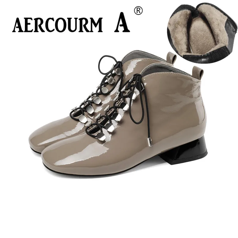 Aercourm A/женские кожаные ботинки из лакированной кожи абрикосового и черного