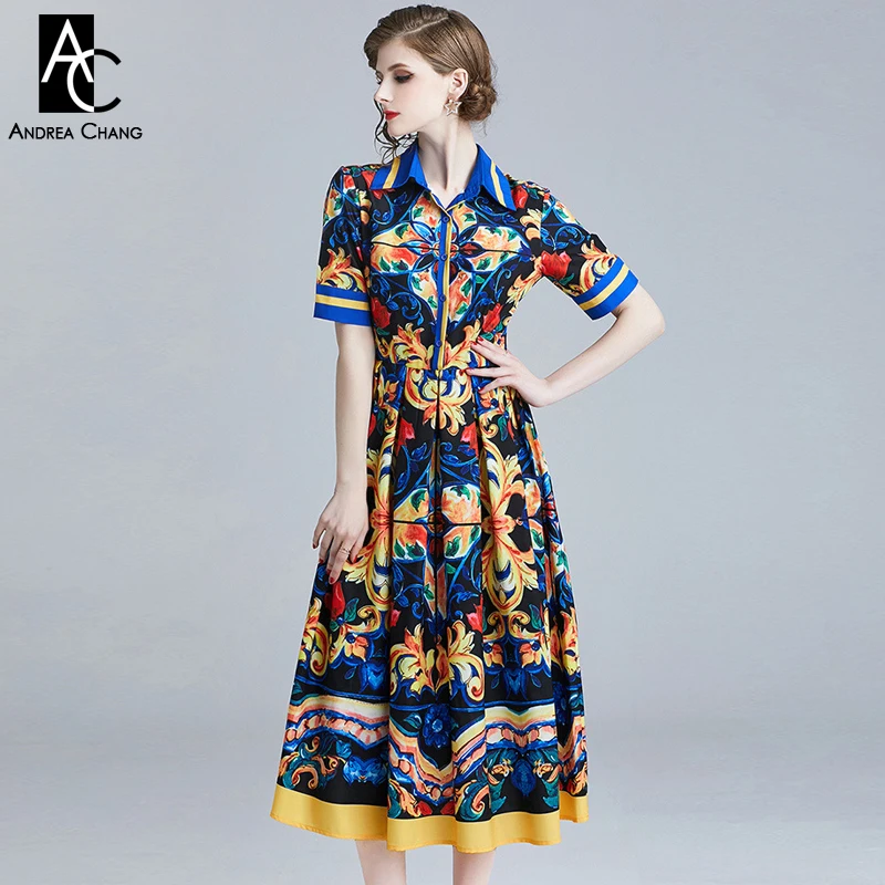 blue and yellow floral dress