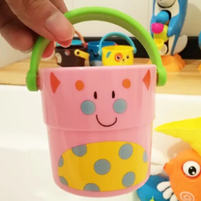 1pc Cute Mini Bucket Color Stacking Water Shower Bath Toy Bathroom