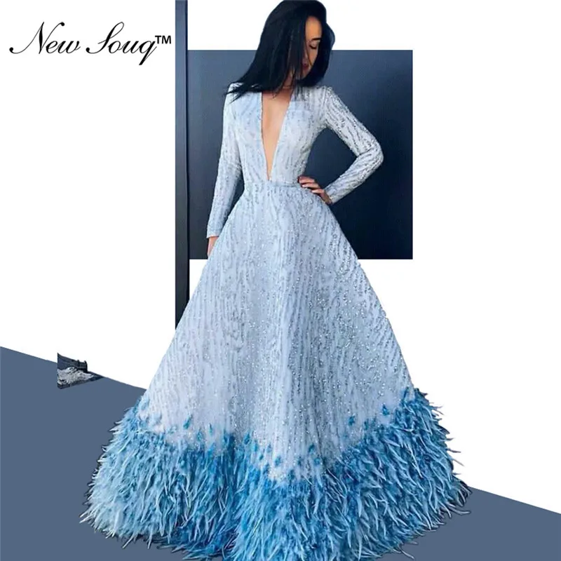 Feather Evening Dress Long Sleeves Arabic Party Gown Formal Vestidos Robe De Soiree Abendkleider Caftan Pageant Gowns Prom Dress Feather Evening Dress Long Sleeves Arabic Party Gown Formal Vestidos Robe De Soiree Abendkleider Caftan Pageant Gowns Prom Dress