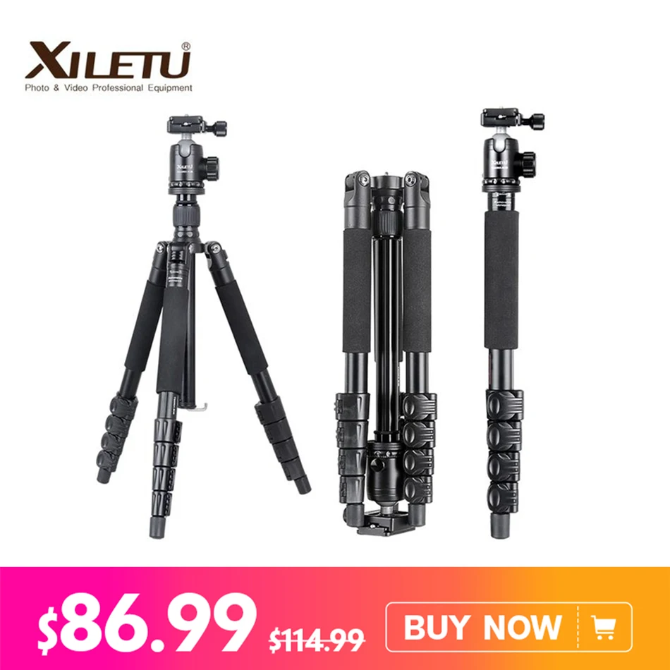 

XILETU TB-255A+B36 Tripod Professional Portable Trepied Stable BucklE Ball Head kit Stand Bracket For DSLR Camera