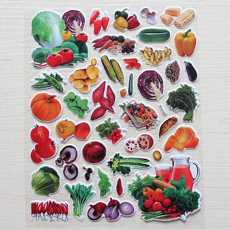 Large number Sheets Real Vegetables Greens Greengrocery Tomatoes Scrapbooking Bubble Stickers Emoji Reward Kids Toys Factory Dir