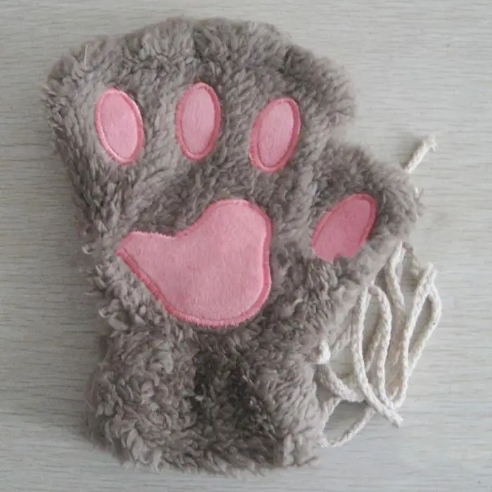 Новые модные зимние женские плюшевые перчатки милый медведь кошачья лапа с когтями рукавицы короткие перчатки без пальцев для девушек