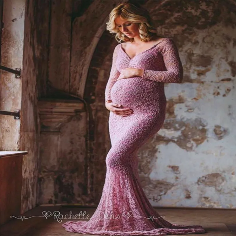 

3XL 6 colour Maternity Dress for Photo Shoot Maxi Maternity Gown Shoulderless Lace Fancy Sexy Women Maternity Photography Props