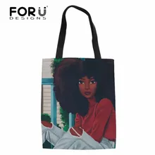 FORUDESIGNS/холст сумки-шопперы для женщин Складная хозяйственная сумка из нетканого материала, женские черные африканские американские Детские футболки для девочек, с принтом, на ремне сумки для шоппинга