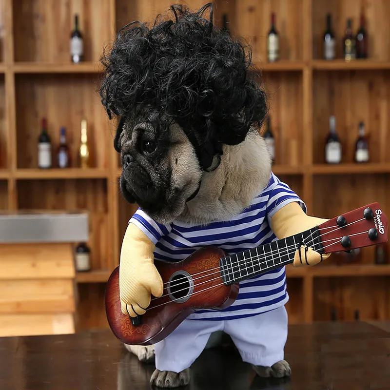 Fashion Pet Dog Guitarist Turned Body Fitted With Guitar Costumes Funny